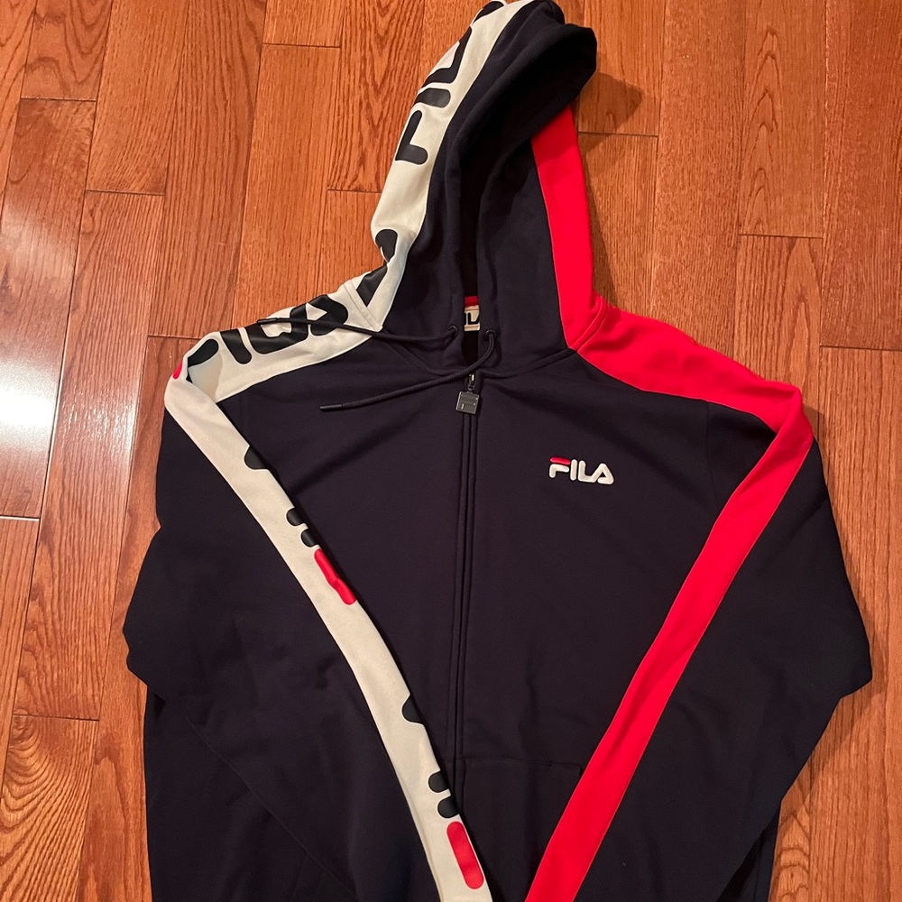 FILA XXL Dark Blue, Red and white zip up Hoodie